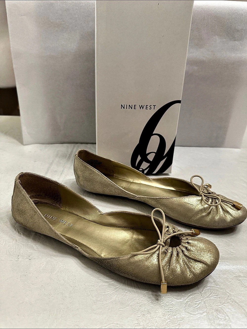 Nine West Guilaner Leather Ballet Flats - Washed Gold